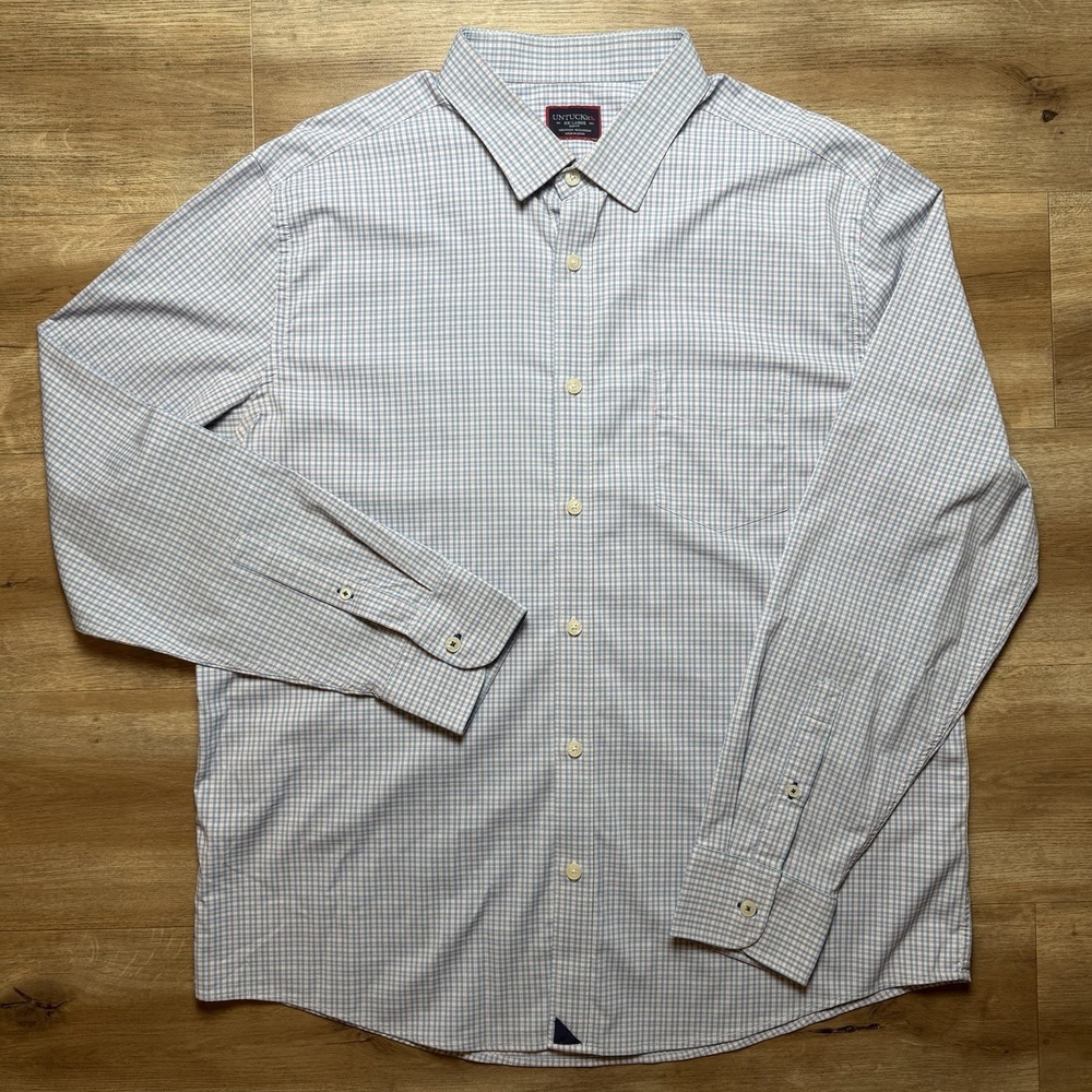 UNTUCKit Shirt Men 2XL Blue Check Stretch Performance Button Up Business Casual - Picture 2 of 7